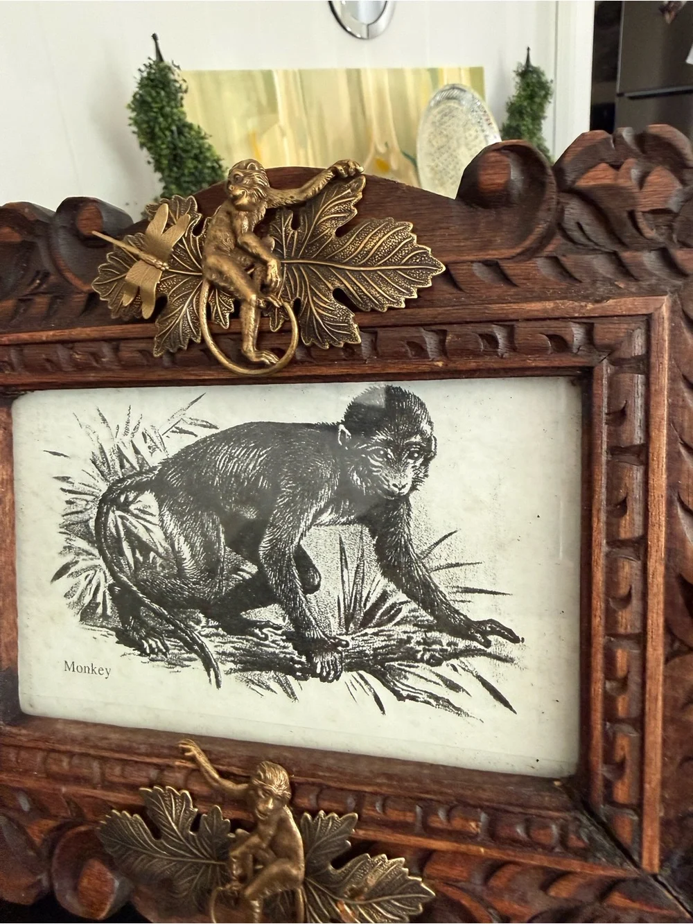 Jo Marz First Edition 67/500 Hand Carved Wood Monkey Picture Frame Brass Accents